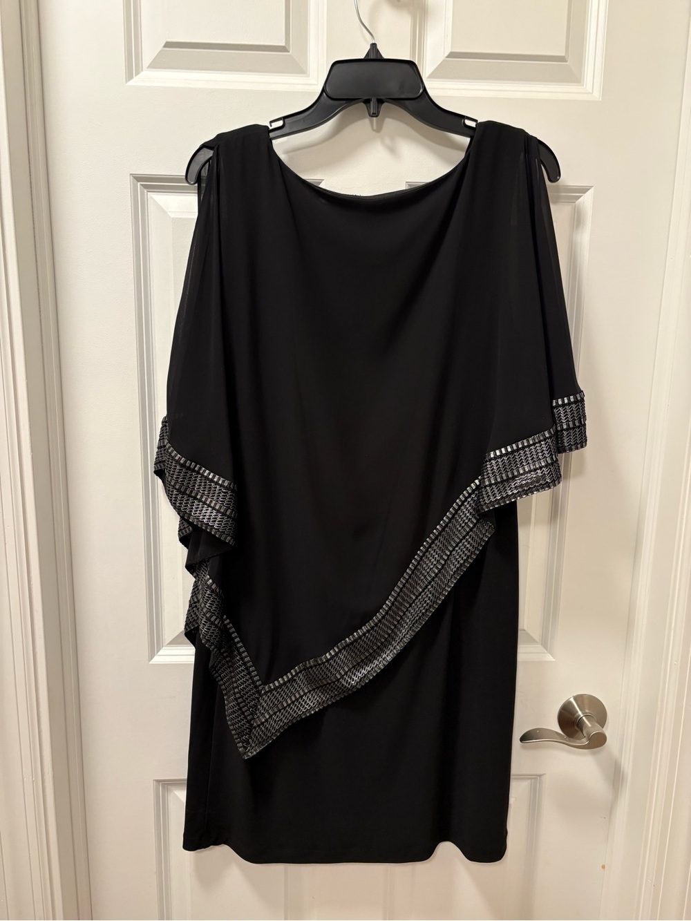 SLNY Black Asymmetric Poncho Overlay Sheath Dress 14